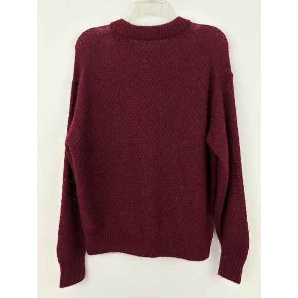 Everlane Alpaca Crew Sweater Size M Oxblood Sheer Diamond Stitch Lightweight - Picture 6 of 12